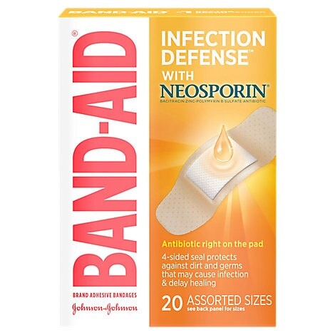 slide 1 of 1, Band-Aid Brand Adhesive Bandages Plus Antibiotic Assorted Sizes, 20 ct