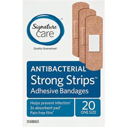 Signature Select/care Adhesive Bandages Strong Strips Antibacterial One Size - 20 Count