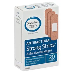 Signature Select/care Adhesive Bandages Strong Strips Antibacterial One Size - 20 Count
