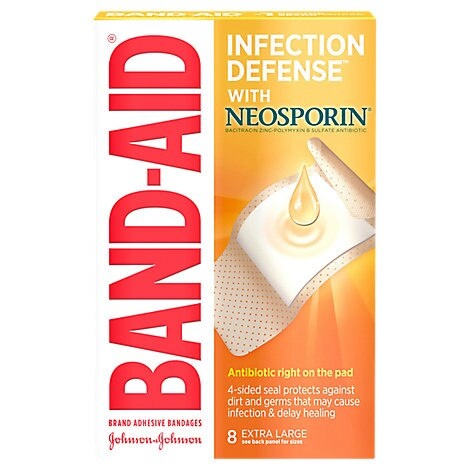 slide 1 of 1, Band-Aid Brand Adhesive Bandages Plus Antibiotic Extra Large, 8 ct