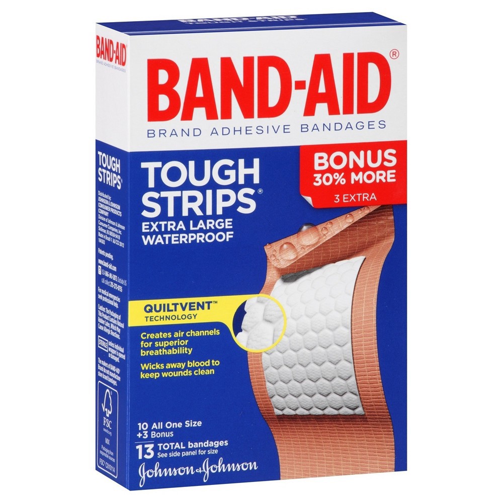 slide 5 of 6, BAND-AID Brand Adhesive Bandages Tough Strips Waterproof Extra Large - 10 Count, 10 ct