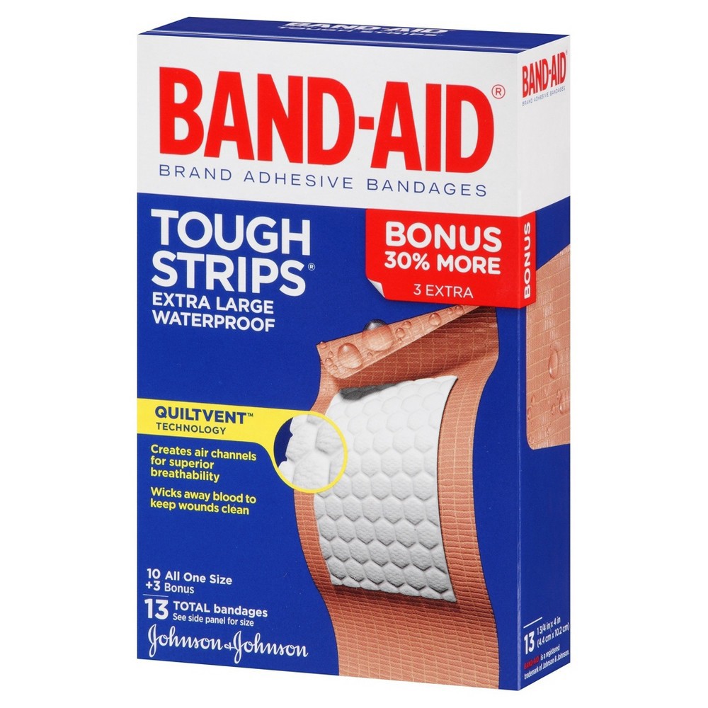 slide 4 of 6, BAND-AID Brand Adhesive Bandages Tough Strips Waterproof Extra Large - 10 Count, 10 ct