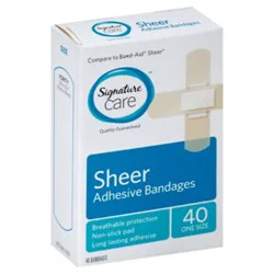 Signature Select/care Adhesive Bandages Sheer One Size - 40 Count