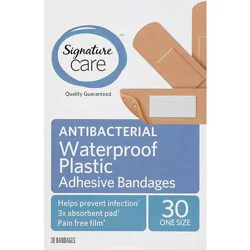 Signature Select/care Adhesive Bandages Waterproof Plastic Antibacterial One Size - 30 Count