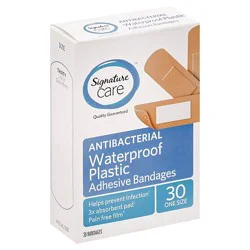 Signature Select/care Adhesive Bandages Waterproof Plastic Antibacterial One Size - 30 Count