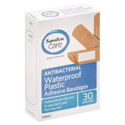 Signature Select/care Adhesive Bandages Waterproof Plastic Antibacterial One Size - 30 Count