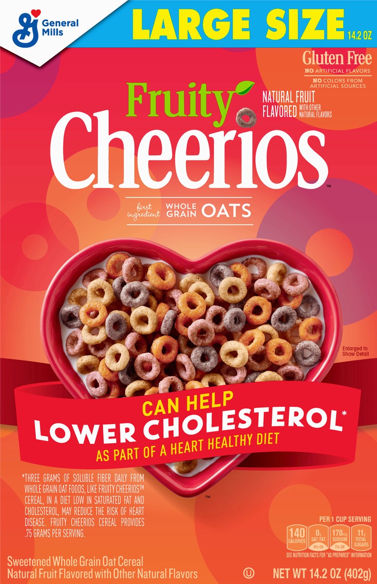 slide 2 of 9, Cheerios Fruity Cheerios Cereal, Heart Healthy Cereal, Made With 100% Whole Grain Oats, Large Size, 14.2 oz, 14.2 oz