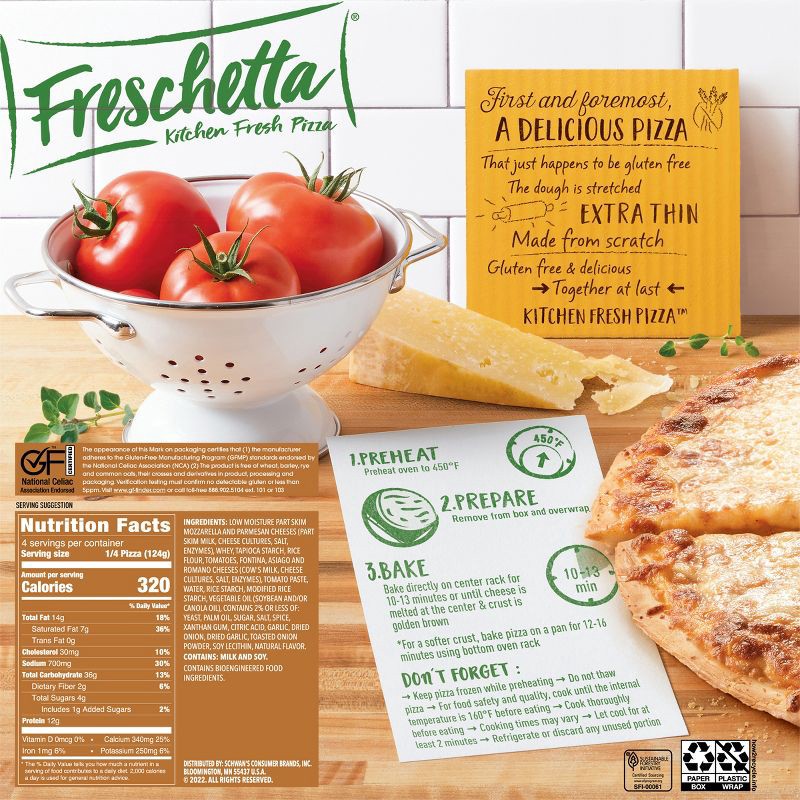 slide 4 of 7, Freschetta Four Cheese Medley Gluten Free Thin Crust Frozen Pizza - 17.5oz, 17.5 oz