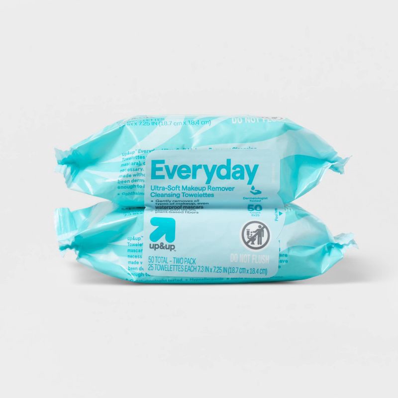 slide 1 of 9, Everyday Ultra-Soft Makeup Remover Cleansing Towelettes - Scented - 50ct - up&up™, 50 ct