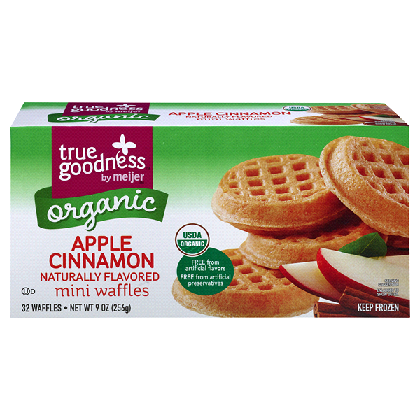 slide 1 of 1, True Goodness Organic Apple Cinnamon Mini Waffles, 8 oz