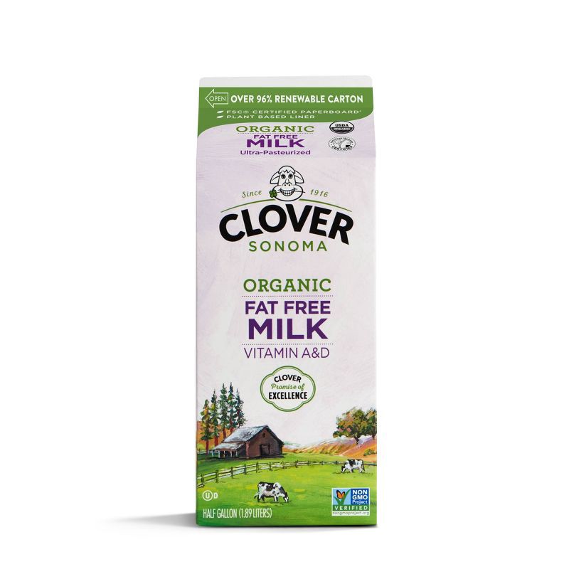 slide 1 of 2, Clover Sonoma Clover Organic Farms Skim Milk - 0.5gal, 1/2 gal