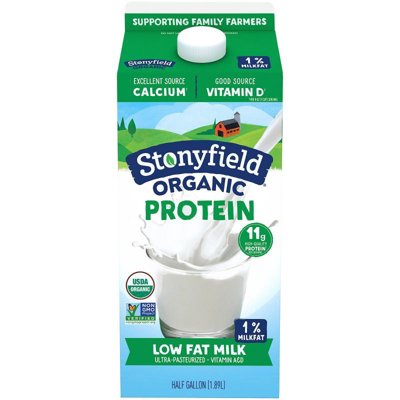 slide 1 of 5, Stonyfield Organic 1% Milk - 0.5gal, 1/2 gal