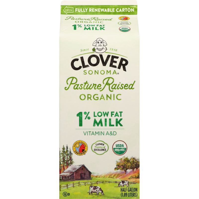 slide 2 of 7, Clover Sonoma Organic 1% Milk - 0.5gal, 1/2 gal