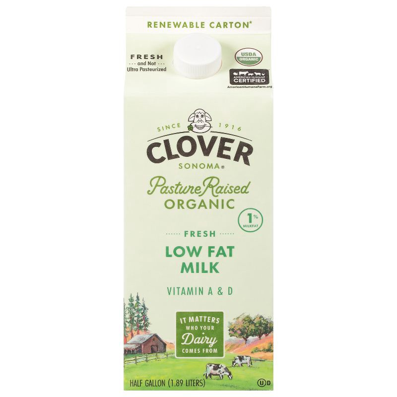 slide 1 of 1, Clover Sonoma Fresh Organic Pastured Raised 1% Milk - 0.5gal, 1/2 gal