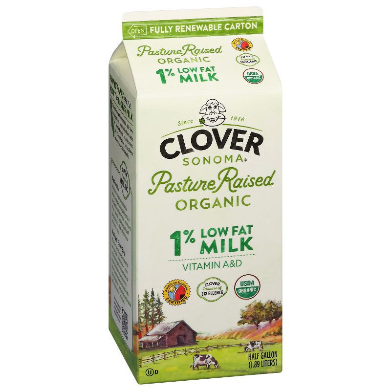 slide 3 of 7, Clover Sonoma Organic 1% Milk - 0.5gal, 1/2 gal