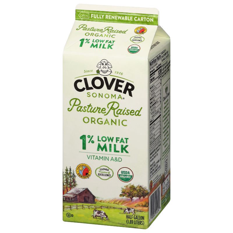 slide 4 of 7, Clover Sonoma Organic 1% Milk - 0.5gal, 1/2 gal