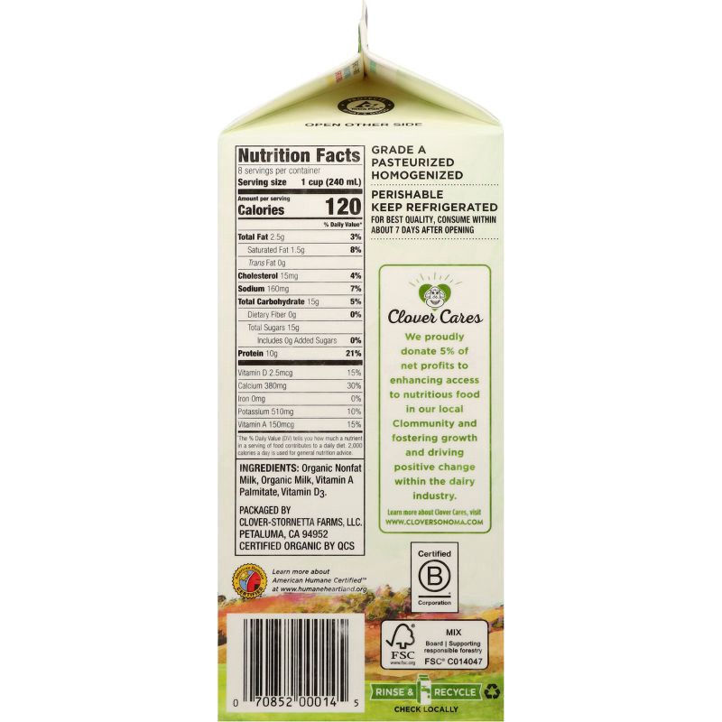 slide 6 of 7, Clover Sonoma Organic 1% Milk - 0.5gal, 1/2 gal