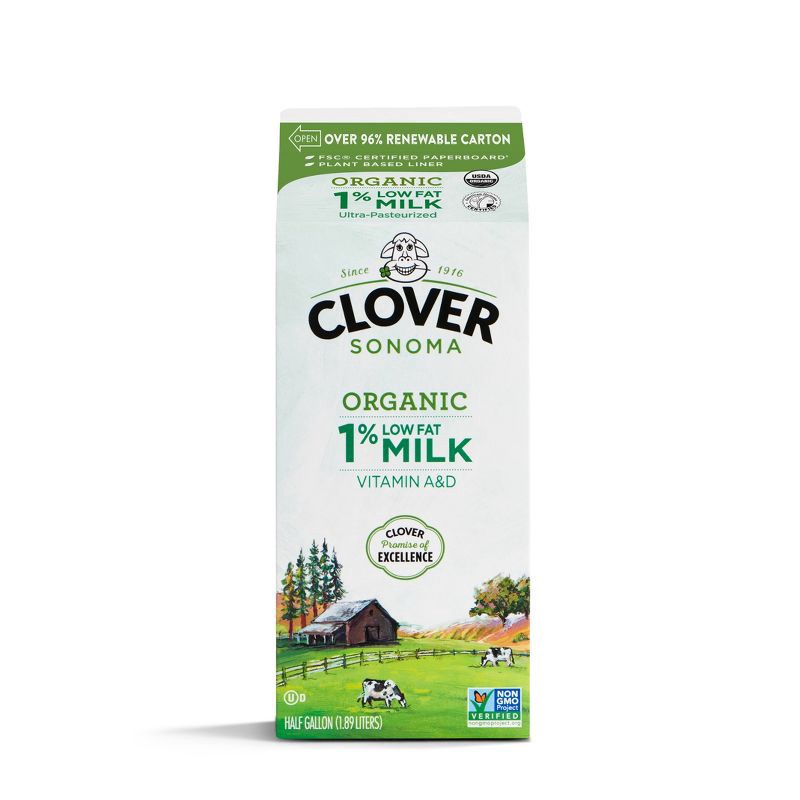 slide 1 of 2, Clover Sonoma Clover Organic Farms 1% Milk - 0.5gal, 1/2 gal