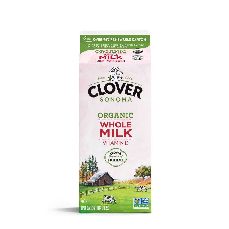 slide 1 of 2, Clover Sonoma Clover Organic Farms Milk - 0.5gal, 1/2 gal