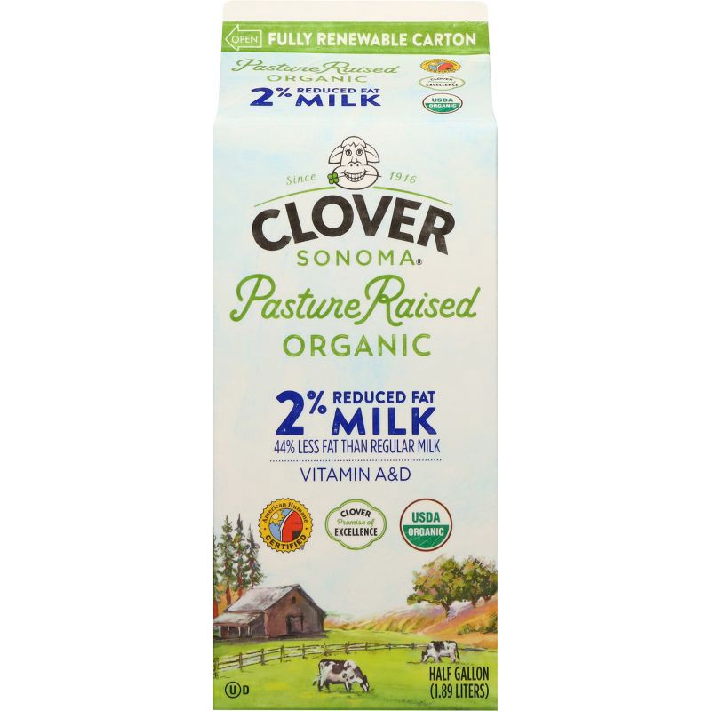 slide 2 of 7, Clover Sonoma Organic 2% Milk - 0.5gal, 1/2 gal