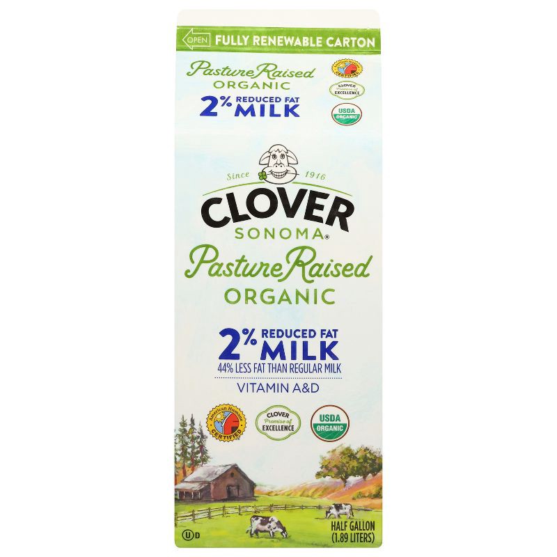 slide 2 of 2, Clover Sonoma Clover Organic Farms 2% Milk - 0.5gal, 1/2 gal