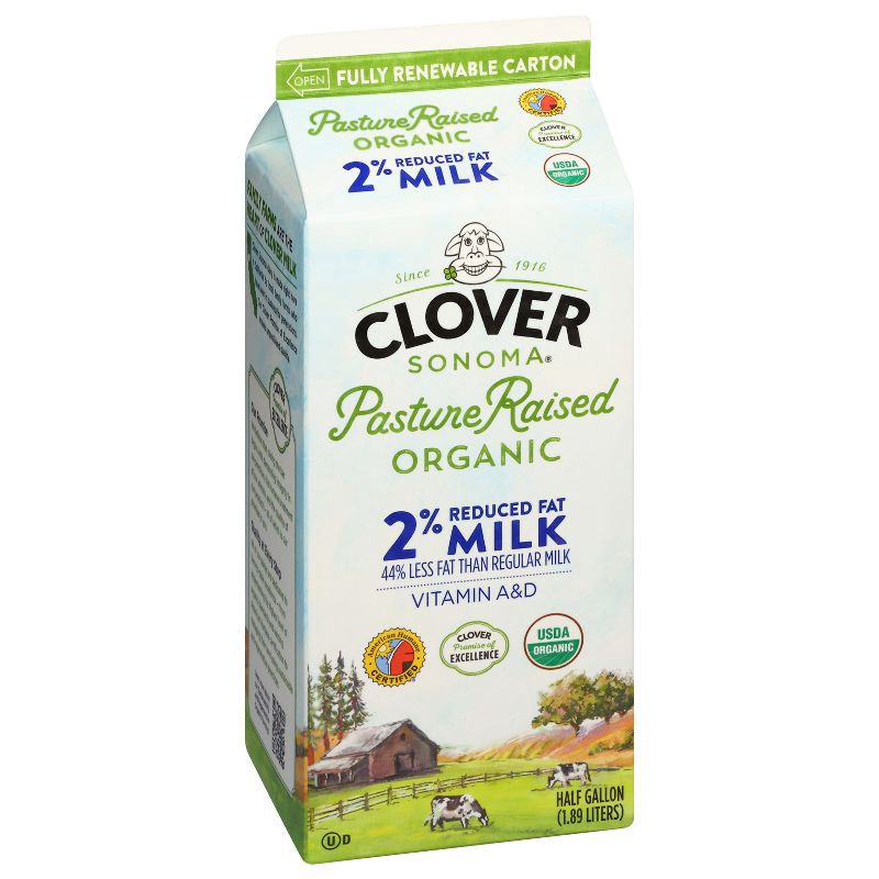slide 3 of 7, Clover Sonoma Organic 2% Milk - 0.5gal, 1/2 gal