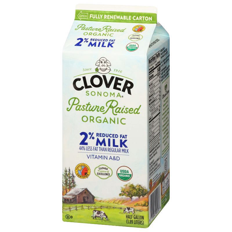 slide 4 of 7, Clover Sonoma Organic 2% Milk - 0.5gal, 1/2 gal