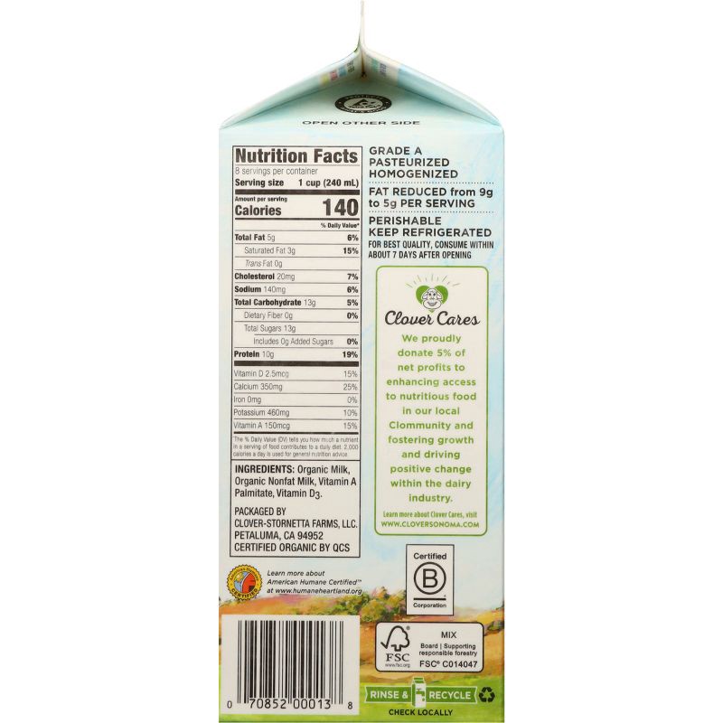 slide 5 of 7, Clover Sonoma Organic 2% Milk - 0.5gal, 1/2 gal
