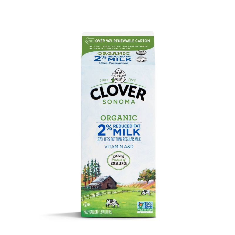 slide 1 of 2, Clover Sonoma Clover Organic Farms 2% Milk - 0.5gal, 1/2 gal