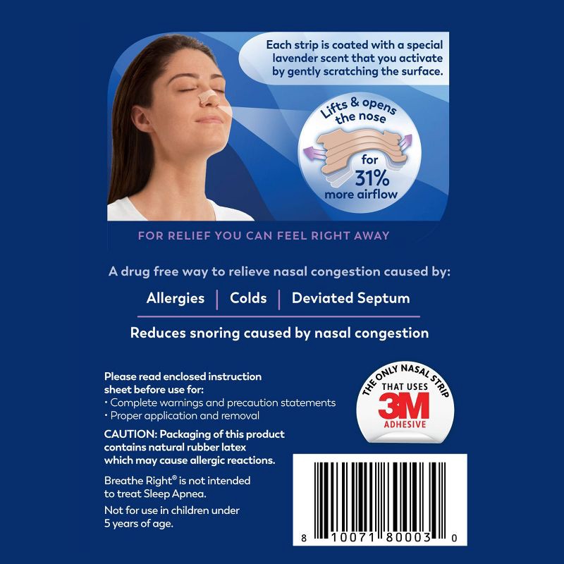 slide 2 of 6, Breathe Right Lavender Scented Drug-Free Nasal Strips for Congestion Relief - 26ct, 26 ct