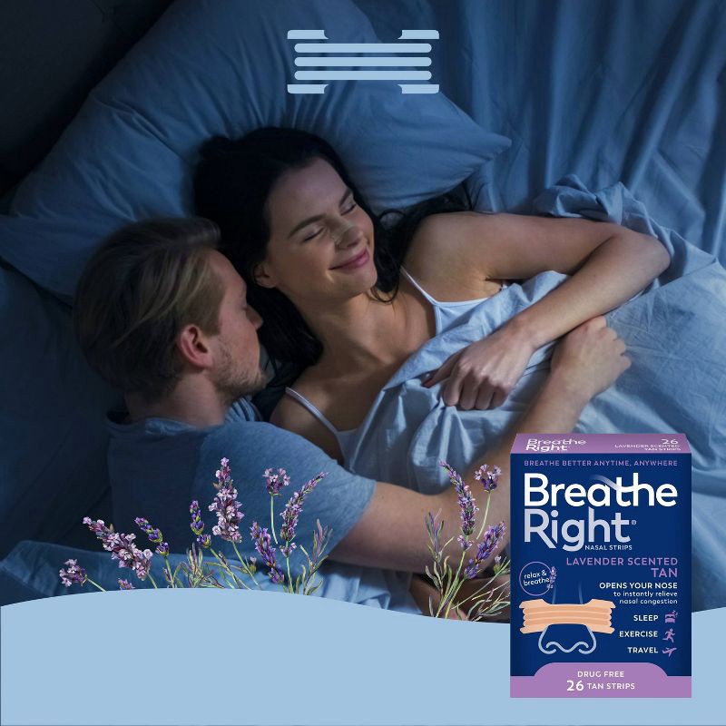 slide 4 of 6, Breathe Right Lavender Scented Drug-Free Nasal Strips for Congestion Relief - 26ct, 26 ct
