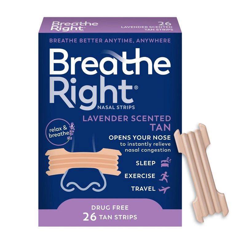slide 1 of 6, Breathe Right Lavender Scented Drug-Free Nasal Strips for Congestion Relief - 26ct, 26 ct