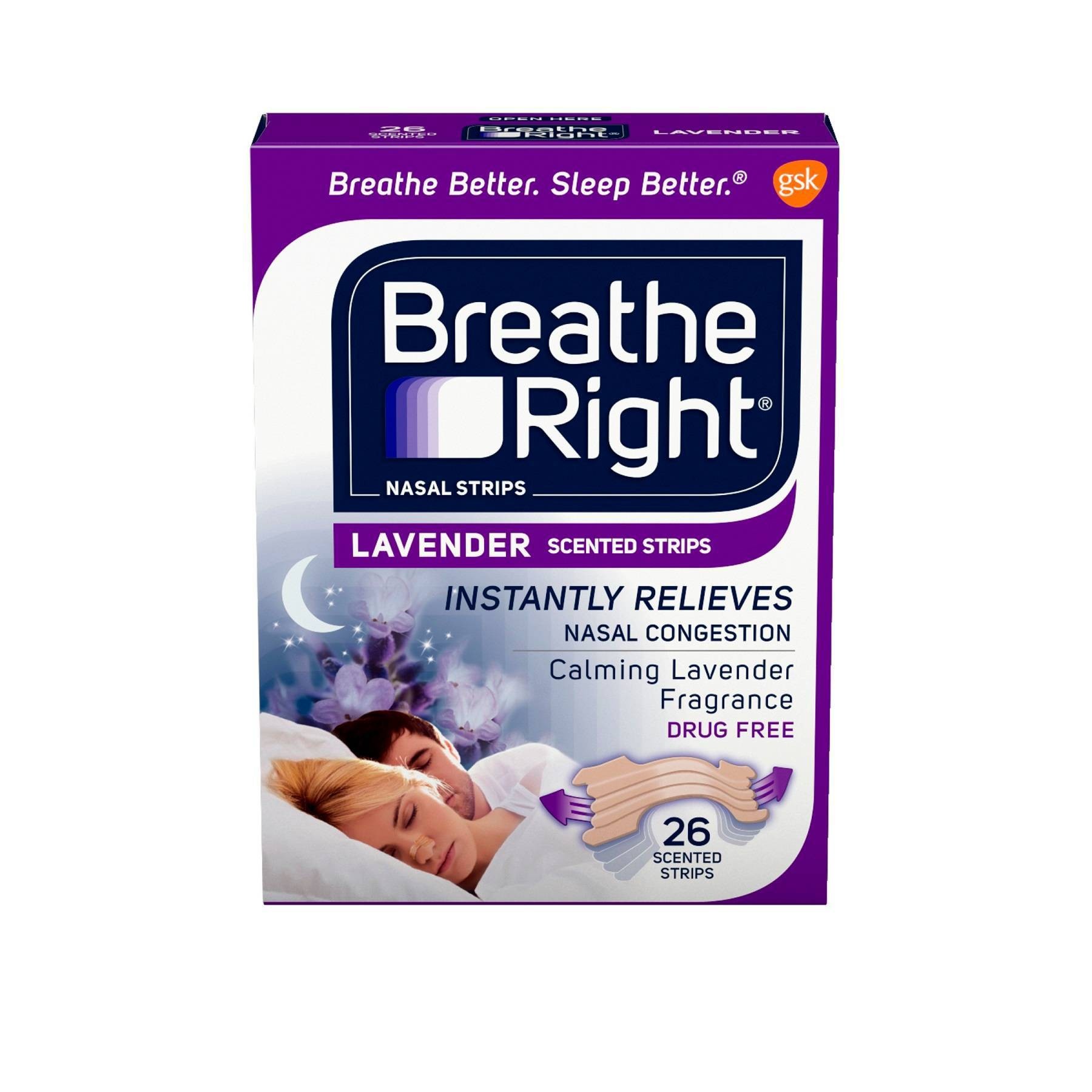 slide 1 of 5, Breathe Right Lavender Scented Drug-Free Nasal Strips for Congestion Relief - 26ct, 26 ct