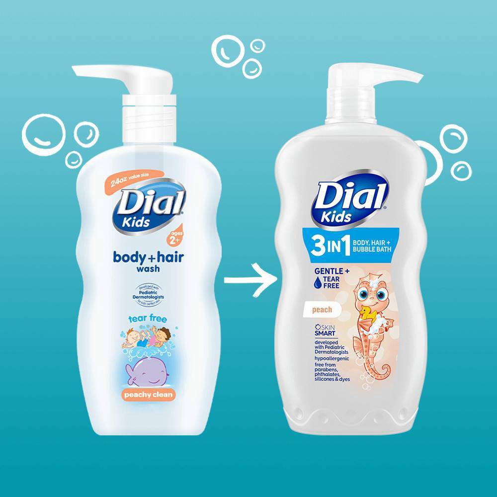slide 4 of 4, Dial Peach 3-in-1 Body, Hair and Bubble Bath for Kids - 24 fl oz, 24 fl oz
