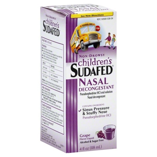 slide 1 of 6, Children's Sudafed Non-Drowsy Nasal Decongestant Grape Flavored Liquid, 4 fl oz