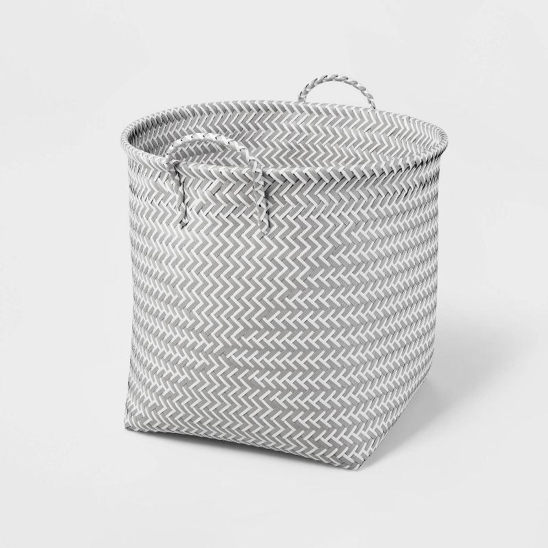slide 1 of 5, Large Round Woven Plastic Storage Basket White/Gray - Brightroom, 1 ct