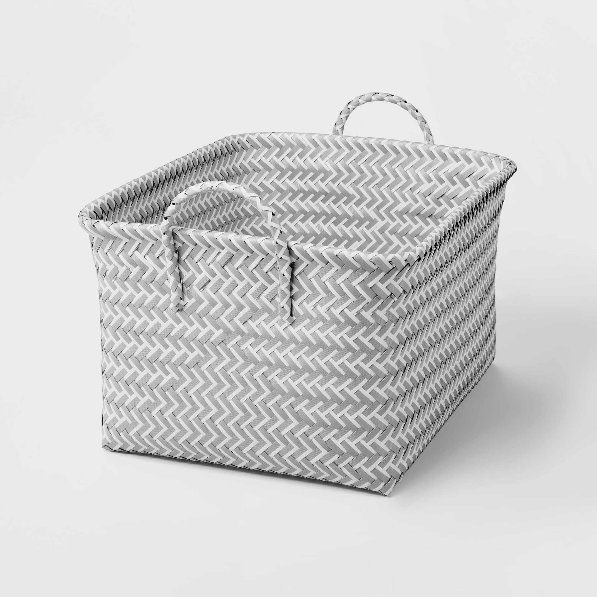 slide 1 of 8, Large Woven Rectangular Storage Basket Gray/White - Brightroom, 1 ct