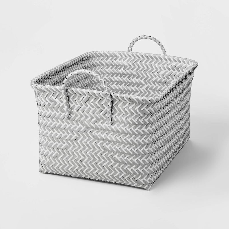 slide 1 of 5, Large Woven Rectangular Storage Basket Gray/White - Brightroom, 1 ct