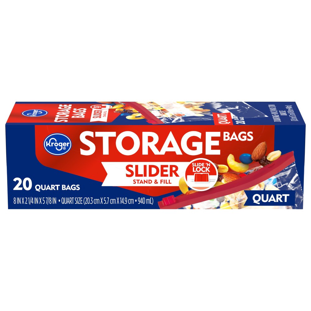 slide 3 of 4, Kroger Stand & Fill Quart Slider Storage Bag, 20 ct