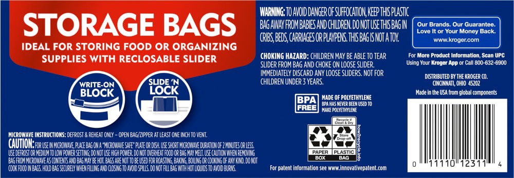 slide 2 of 4, Kroger Stand & Fill Quart Slider Storage Bag, 20 ct