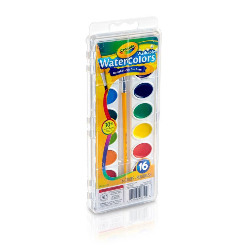 slide 2 of 3, Crayola 16ct Washable Watercolor Paints with Brush, 16 ct