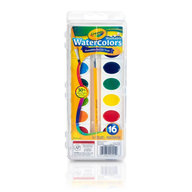 slide 1 of 1, Crayola 16ct Washable Watercolor Paints with Brush, 16 ct
