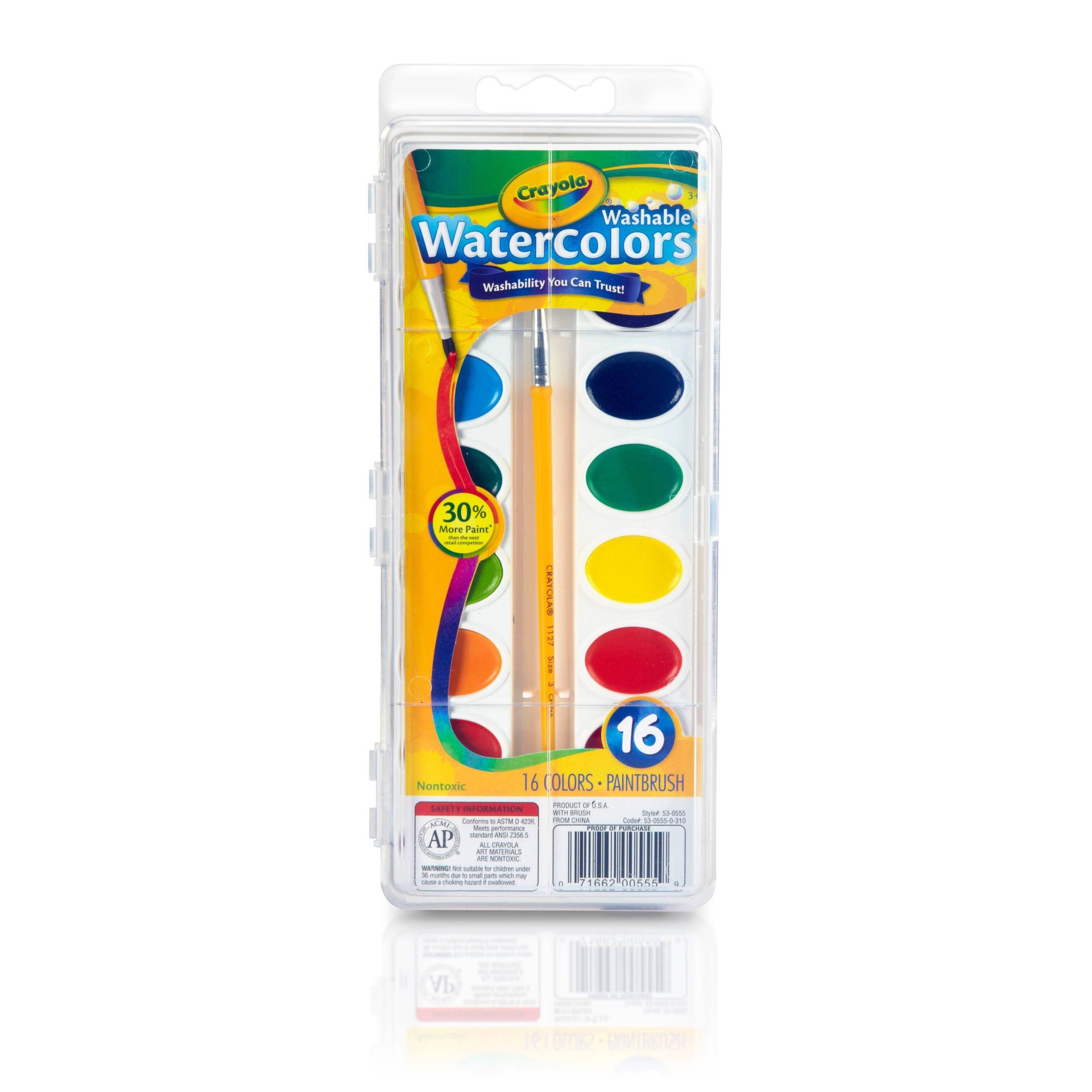 slide 1 of 3, Crayola 16ct Washable Watercolor Paints with Brush, 16 ct