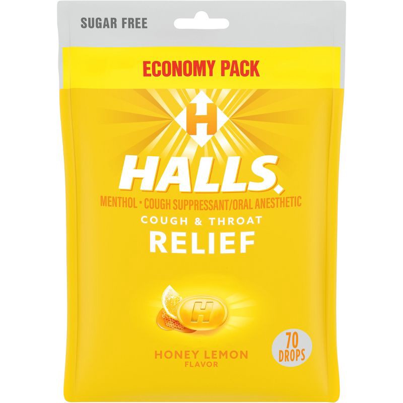 slide 1 of 16, Halls Sugar Free Cough Drops - Honey Lemon - 70ct, 70 ct