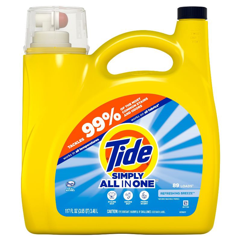 slide 7 of 10, Tide Simply Refreshing Breeze Clean & Fresh HE Liquid Laundry Detergent 89 Loads - 117 fl oz, 117 fl oz