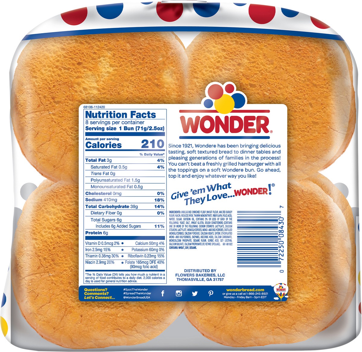 slide 2 of 12, Wonder Classic Jumbo Hamburger Buns 8 CT, 20 oz