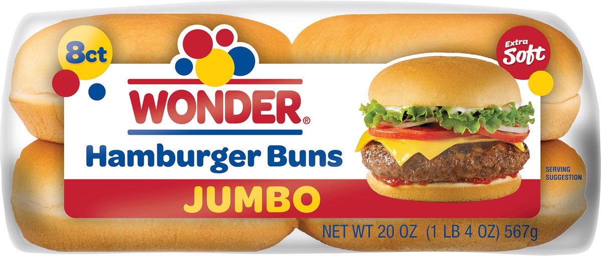 slide 11 of 12, Wonder Classic Jumbo Hamburger Buns 8 CT, 20 oz