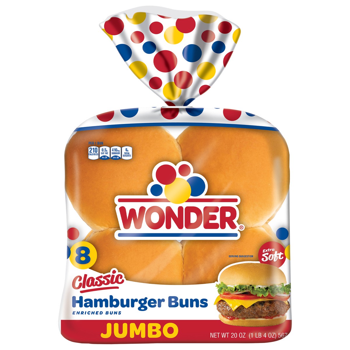 slide 4 of 12, Wonder Classic Jumbo Hamburger Buns 8 CT, 20 oz