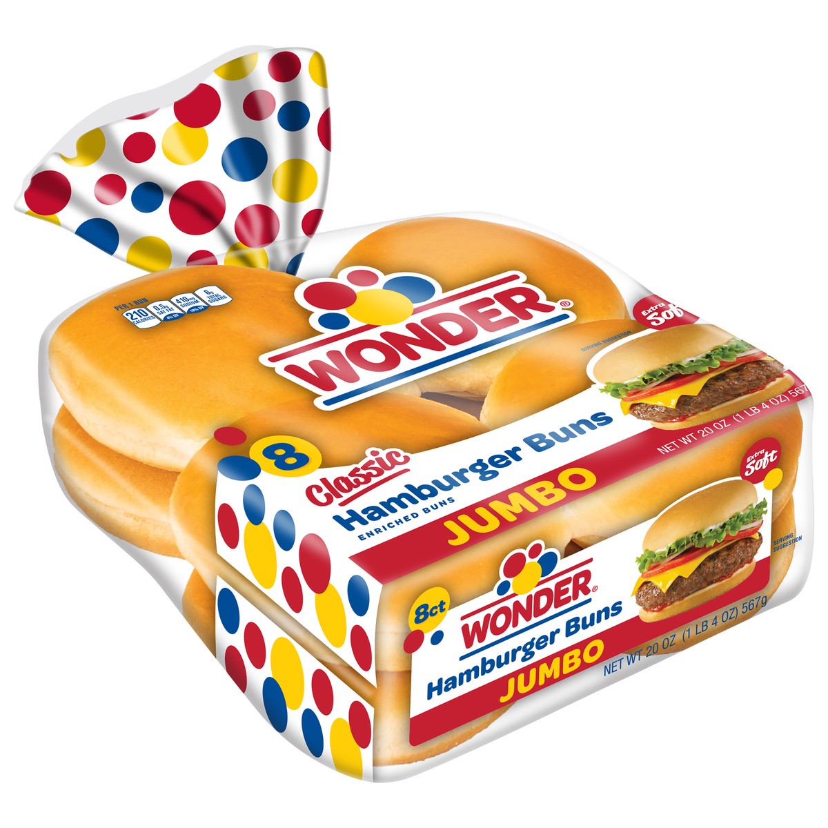 slide 8 of 12, Wonder Classic Jumbo Hamburger Buns 8 CT, 20 oz