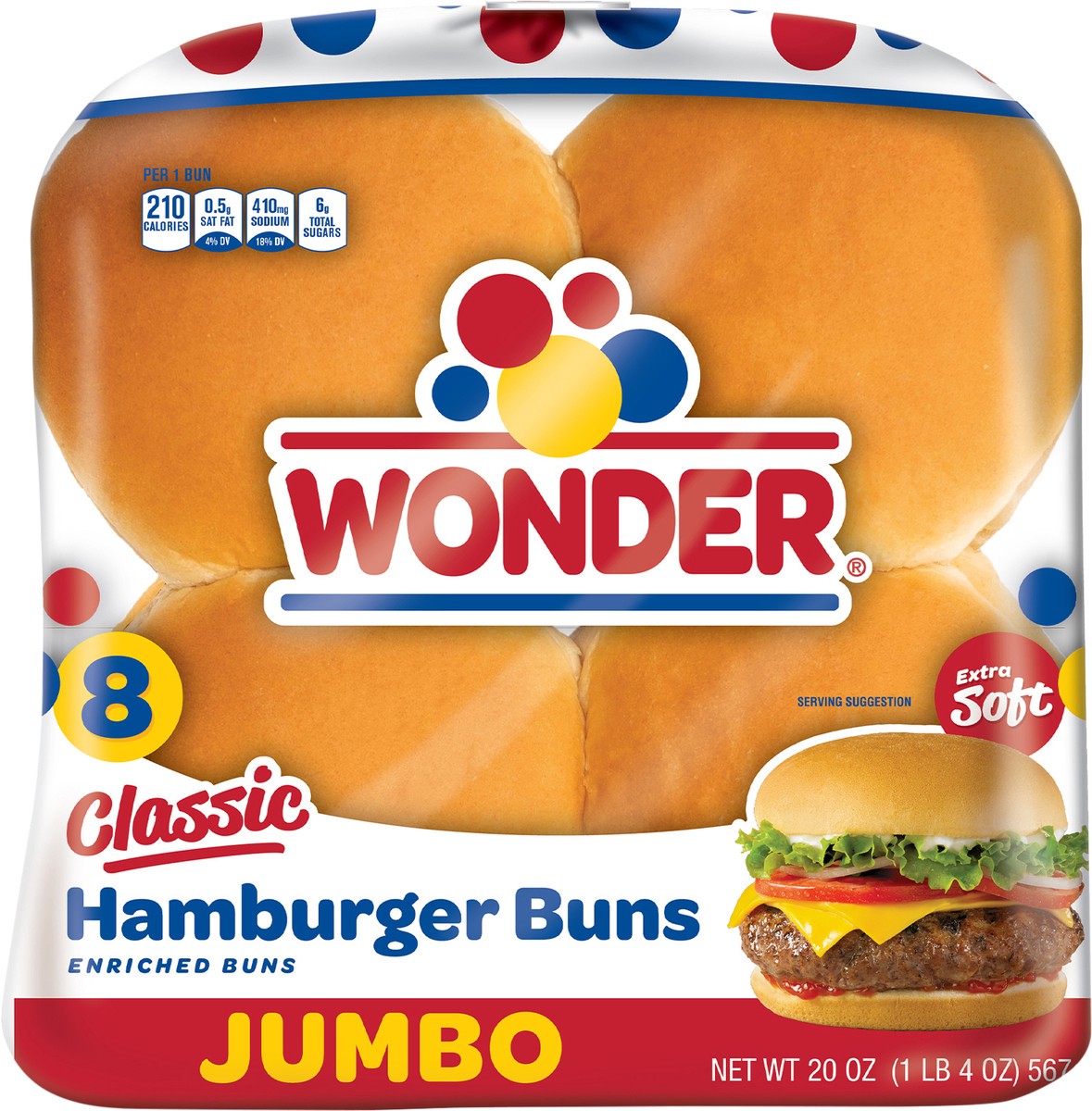 slide 9 of 12, Wonder Classic Jumbo Hamburger Buns 8 CT, 20 oz